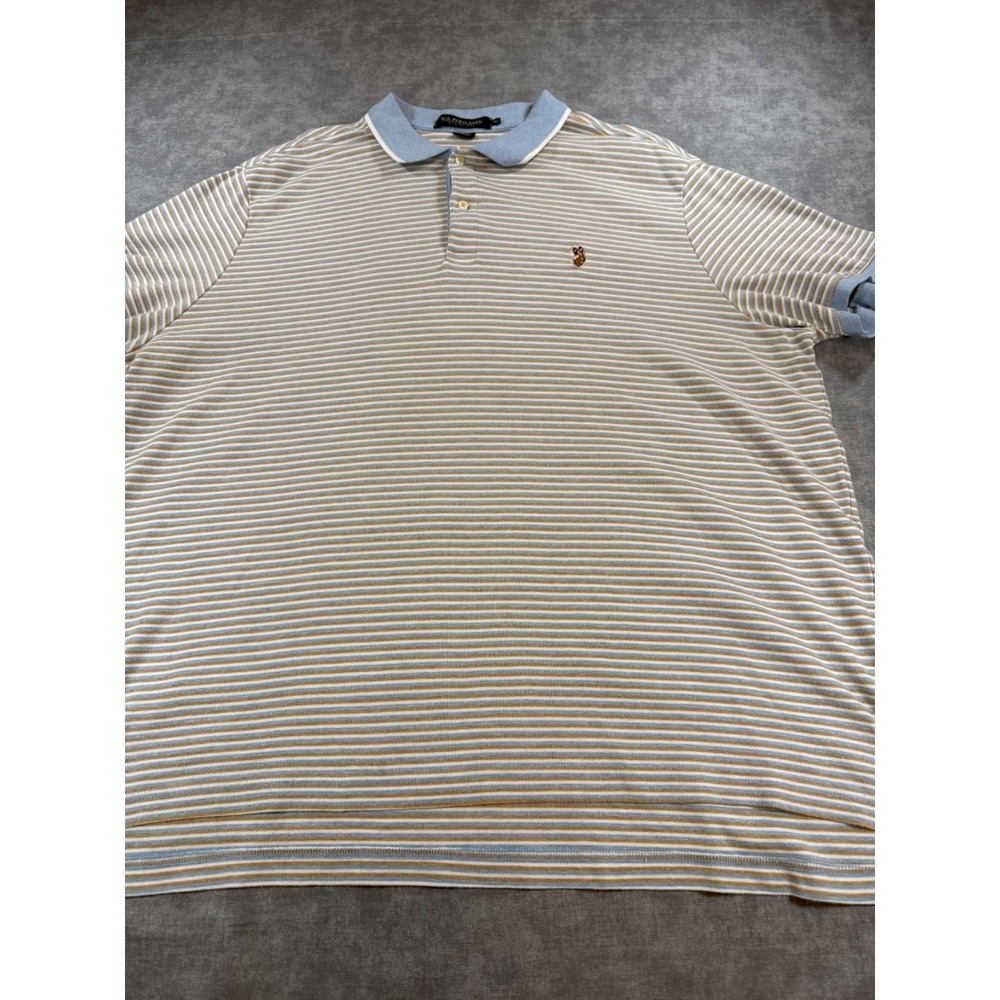 U.S. Polo Assn Luxury Feel Polo Shirt Men 3XL Blue Tan White Striped Cotton